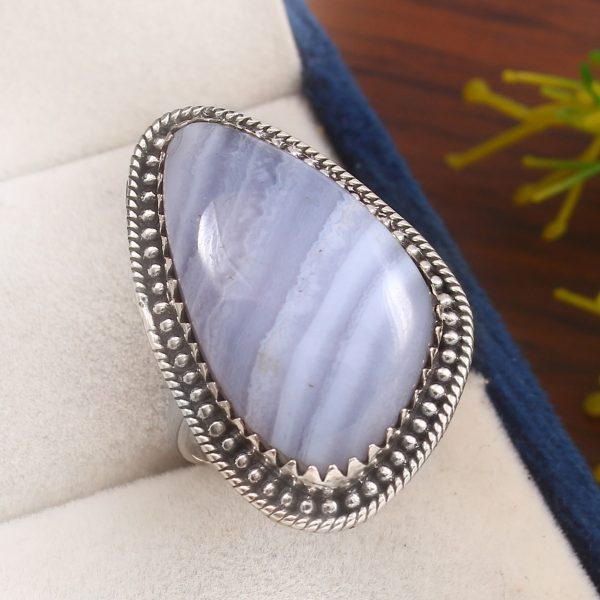 Blue Lace Agate Size US 11 925 Sterling Silver Ring (REXT40-88)