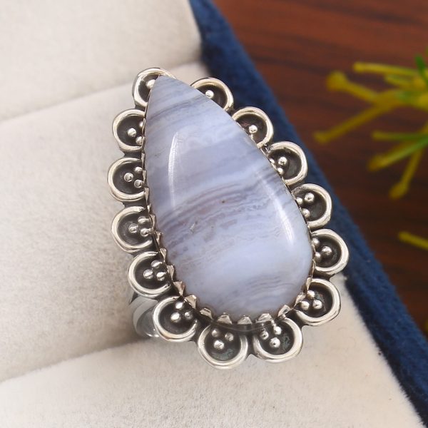 Blue Lace Agate Size US 6 925 Sterling Silver Ring (REXT40-71)