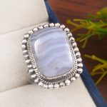 Blue Lace Agate Size US 12 925 Sterling Silver Ring (REXT40-94)
