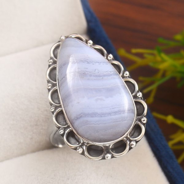 Blue Lace Agate Size US 10 925 Sterling Silver Ring (REXT40-85)