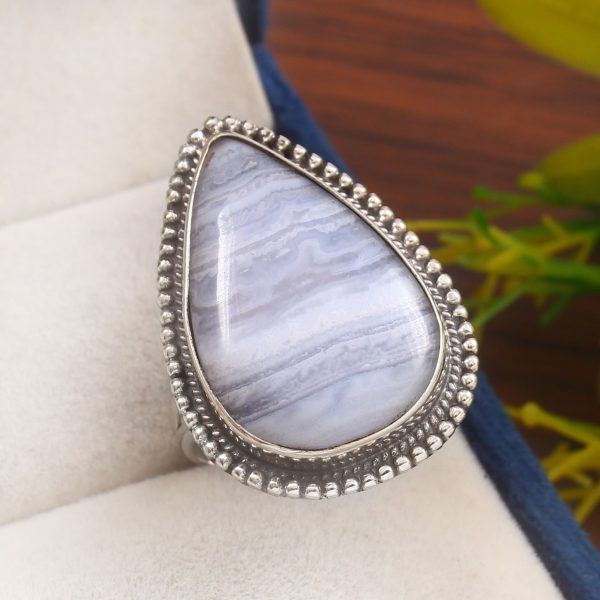 Blue Lace Agate Size US 9 925 Sterling Silver Ring (REXT40-81)