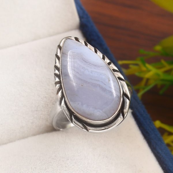 Blue Lace Agate Size US 9 925 Sterling Silver Ring (REXT40-102)
