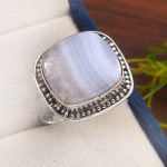 Blue Lace Agate Size US 12 925 Sterling Silver Ring (REXT40-95)