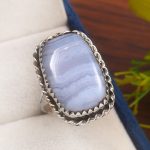 Blue Lace Agate Size US 9 925 Sterling Silver Ring (REXT40-83)