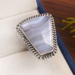 Blue Lace Agate Size US 8 925 Sterling Silver Ring (REXT40-79)