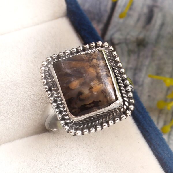 Tiger Dendrite Size US 9 925 Sterling Silver Ring (REXT67-58)