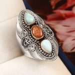 Larimar & Sunstone Size US 8 925 Sterling Silver Ring (REXT42-174)