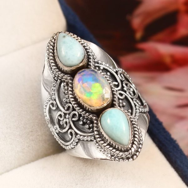 Larimar & Opal Size US 7 925 Sterling Silver Ring (REXT42-166)