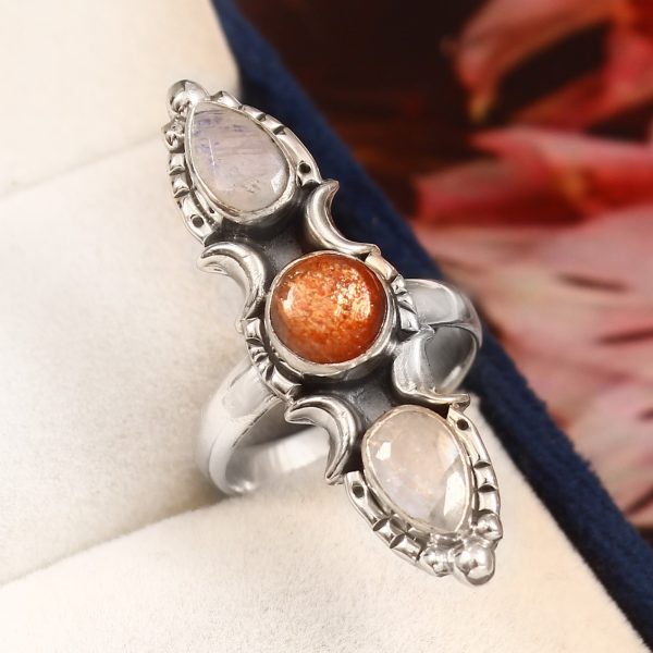 Moonstone & Sunstone Size US 6 925 Sterling Silver Ring (REXT42-194)