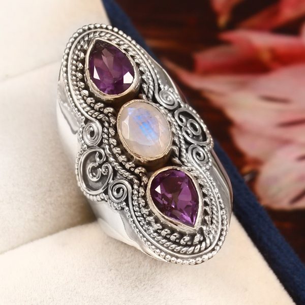 Amethyst & Moonstone Size US 6 925 Sterling Silver Ring (REXT42-147)