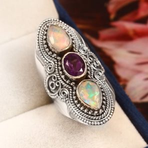 Amethyst & Opal Size US 5 925 Sterling Silver Ring (REXT42-132)