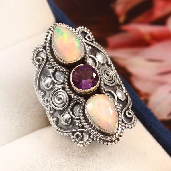 Amethyst & Opal Size US 7 925 Sterling Silver Ring (REXT42-134)
