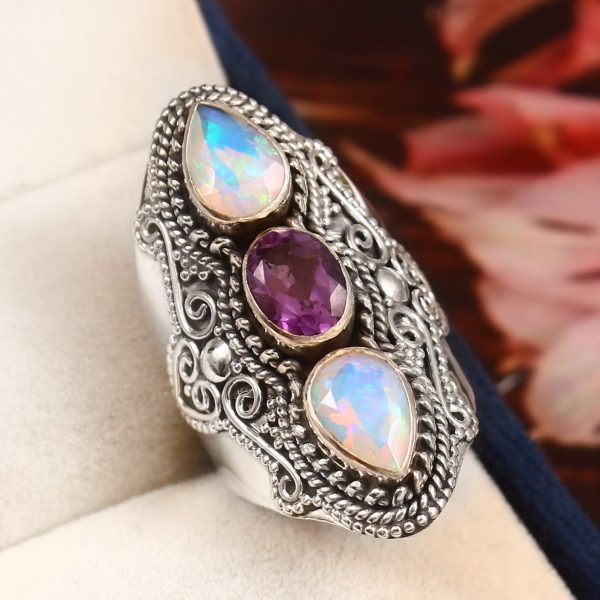 Amethyst & Opal Size US 7 925 Sterling Silver Ring (REXT42-135)