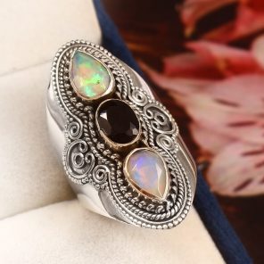 Black Onyx & Opal Size US 9 925 Sterling Silver Ring (REXT42-161)