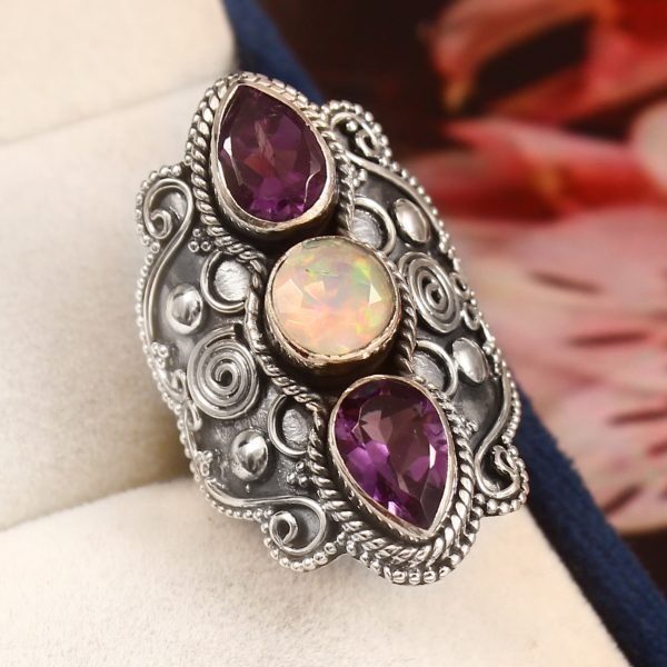 Amethyst & Opal Size US 9 925 Sterling Silver Ring (REXT42-142)