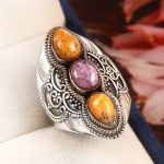 Charoite & Bumble Bee Jasper Size US 8 925 Sterling Silver Ring (REXT42-187)