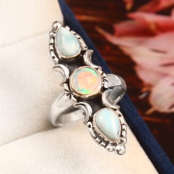 Larimar & Opal Size US 6 925 Sterling Silver Ring (REXT42-199)