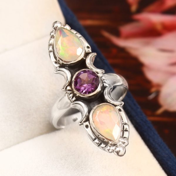 Amethyst & Opal Size US 10 925 Sterling Silver Ring (REXT42-202)