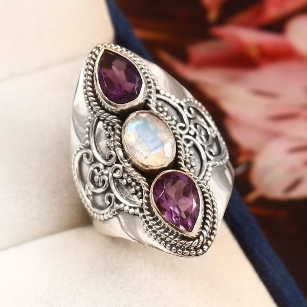 Amethyst & Moonstone Size US 7 925 Sterling Silver Ring (REXT42-151)
