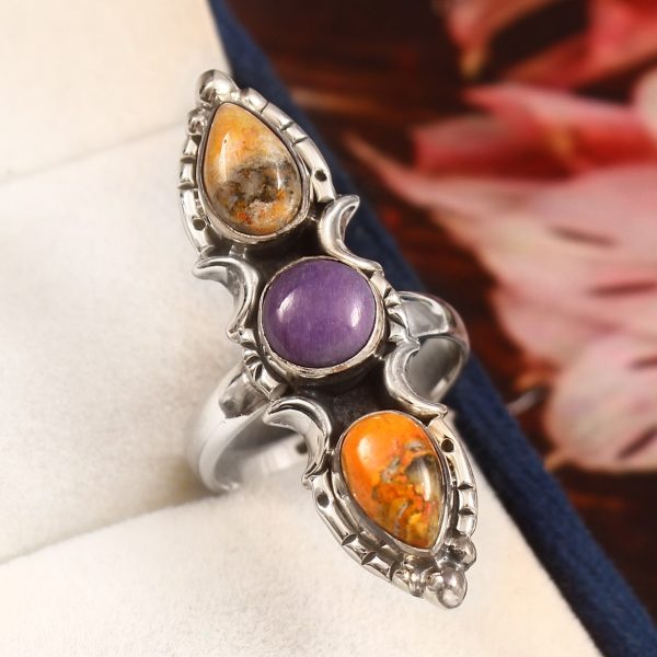 Charoite & Bumble Bee Jasper Size US 7 925 Sterling Silver Ring (REXT42-192)