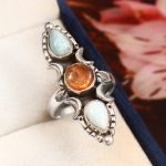 Larimar & Sunstone Size US 8 925 Sterling Silver Ring (REXT42-197)