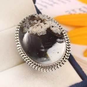 Moss agate in Blue Opal Size US 12 925 Sterling Silver Ring (REXT69-21)