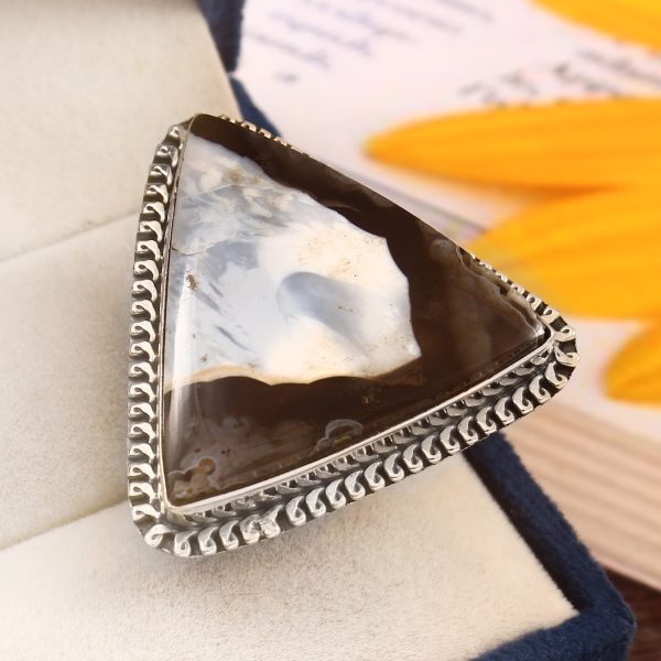 Moss Agate in Blue Opal Size US 12 925 Sterling Silver Ring (REXT69-23)