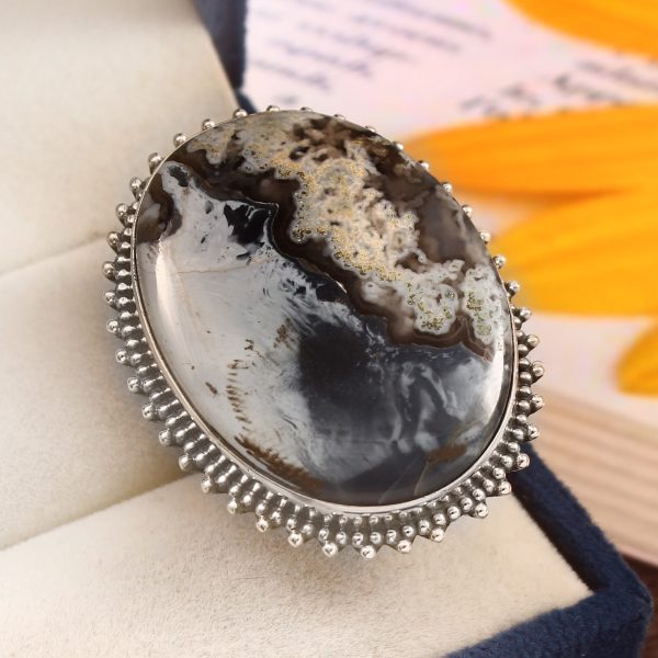 Moss Agate in Blue Opal Size US 12 925 Sterling Silver Ring (REXT69-24)
