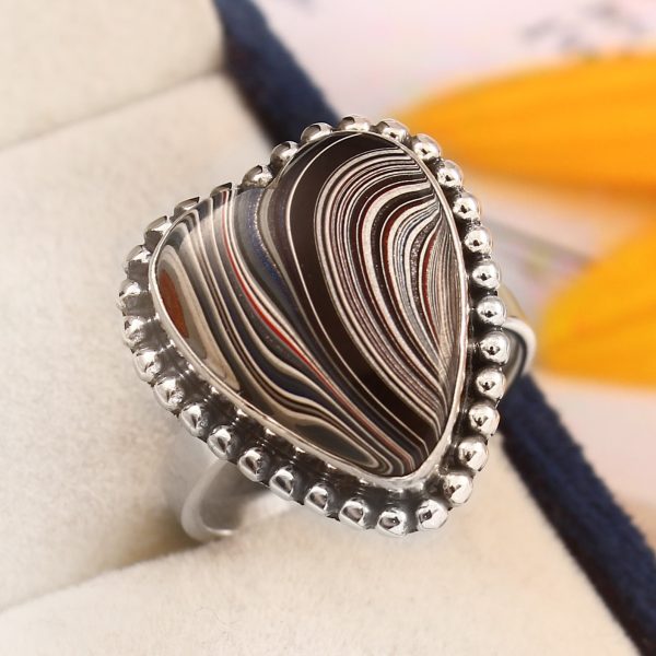 Fordite Size US 9 925 Sterling Silver Ring (REXT14-65)