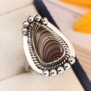 Fordite Size US 8 925 Sterling Silver Ring (REXT14-62)