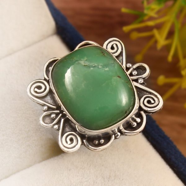 Chrysoprase Size US 7 925 Sterling Silver Ring (REXT69-38)