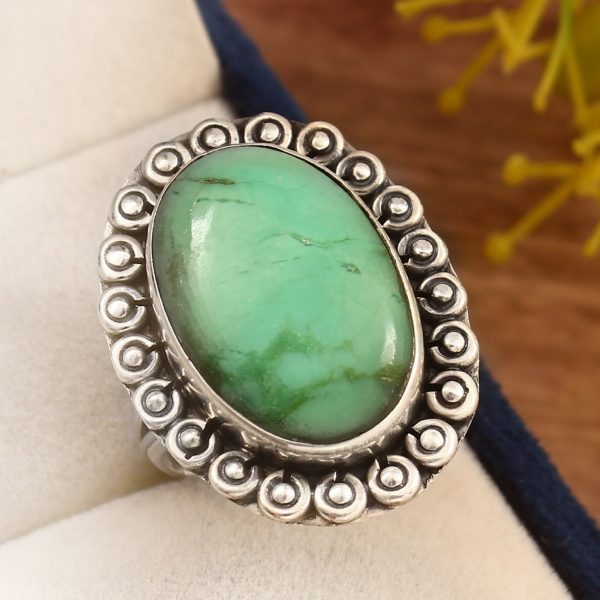 Chrysoprase Size US 10 925 Sterling Silver Ring (REXT69-47)