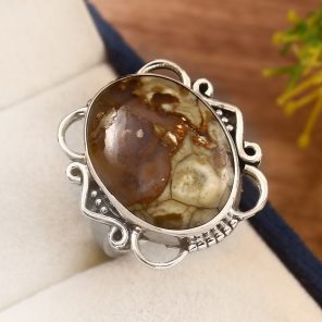 Rainforest Jasper Size US 9 925 Sterling Silver Ring (REXT14-97)