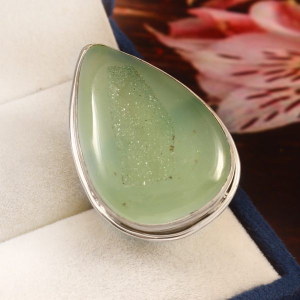 Sea Foam Window Druzy Size US 9 925 Sterling Silver Ring (REXT14-77)