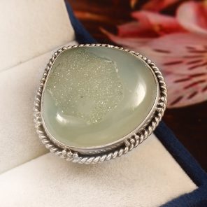 Sea Foam Window Druzy Size US 9 925 Sterling Silver Ring (REXT14-78)