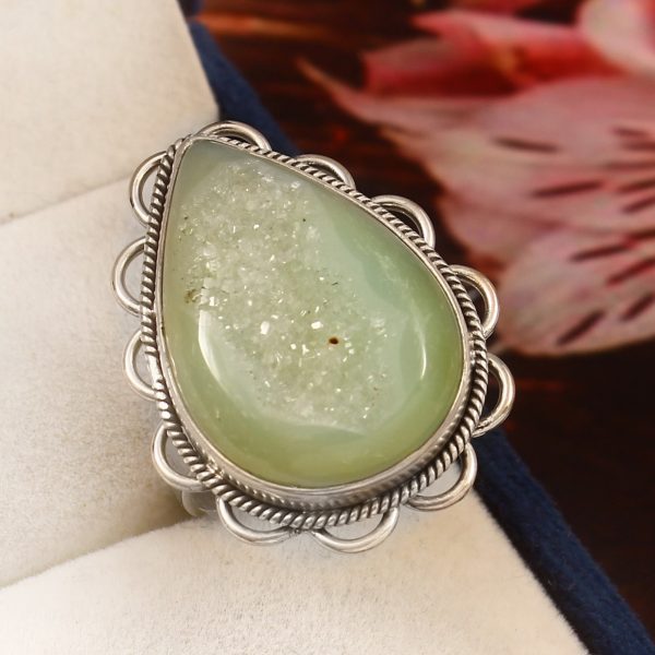 Sea Foam Window Druzy Size US 9 925 Sterling Silver Ring (REXT14-79)
