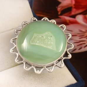 Sea Foam Window Druzy Size US 11 925 Sterling Silver Ring (REXT14-84)