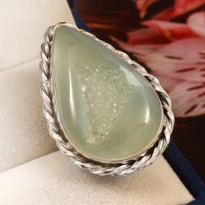 Sea Foam Window Druzy Size US 5 925 Sterling Silver Ring (REXT14-92)