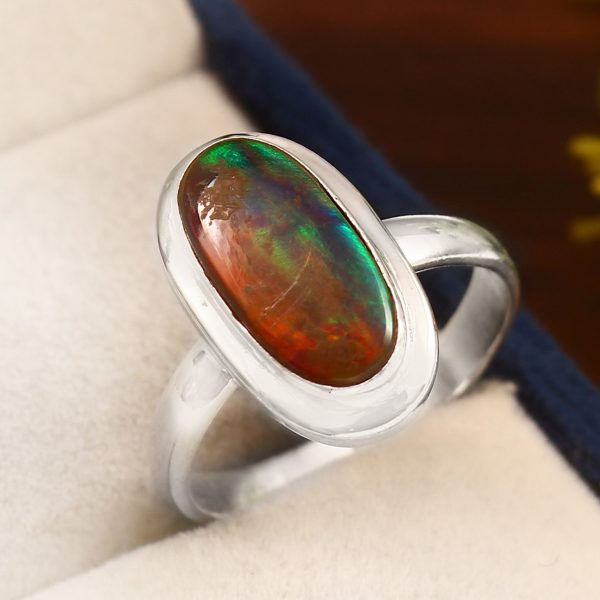 Aurora Opal Size US 8 925 Sterling Silver Ring (RS54-146)