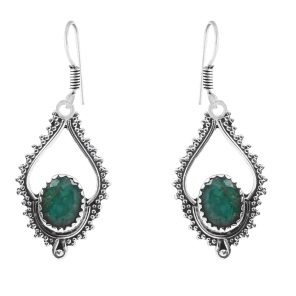 Emerald 1.5" 925 Sterling Silver Earring (REXT28-140)