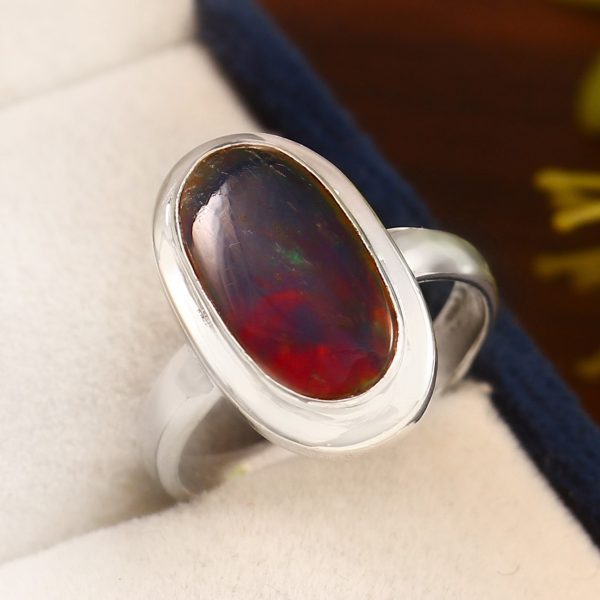 Aurora Opal Size US 10 925 Sterling Silver Ring (RS54-156)