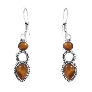 Tigerâ€™s Eye 1.5" 925 Sterling Silver Earring (REXT28-158)