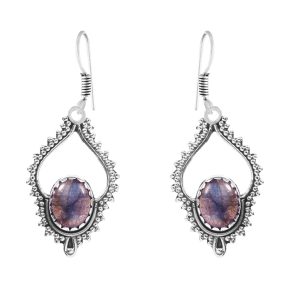 Rainbow Moonstone 1.5" 925 Sterling Silver Earring (REXT28-141)