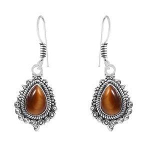 Tigerâ€™s Eye 1.5" 925 Sterling Silver Earring (REXT28-137)
