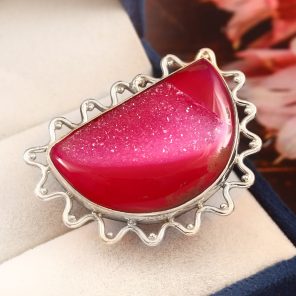 Pink Agate Druzy Size US 6 925 Sterling Silver Ring (REXT19-1)