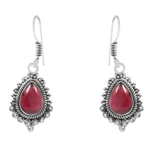 Garnet 1.5" 925 Sterling Silver Earring (REXT28-138)