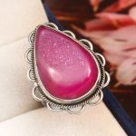 Pink Agate Druzy Size US 10 925 Sterling Silver Ring (REXT19-18)