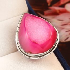 Pink Agate Druzy Size US 7 925 Sterling Silver Ring (REXT19-10)