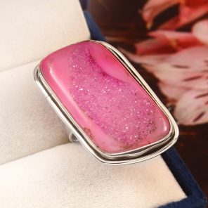 Pink Agate Druzy Size US 7 925 Sterling Silver Ring (REXT19-11)