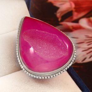 Pink Agate Druzy Size US 6 925 Sterling Silver Ring (REXT19-5)
